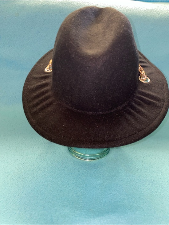 PRETTYLITTLETHING Fedora wide brim gold chain details felt black NEW size OSFA main image 8